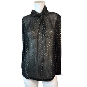 Mille Resort & Travel Black & Gold Metallic High Neck Sheer Blouse sz XS Flaws